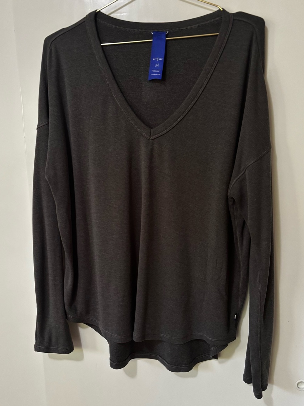 Kit and Ace| Charcoal Grey Deep V-Neck Long Sleeve Brushed Knit Comfy Top Sz M